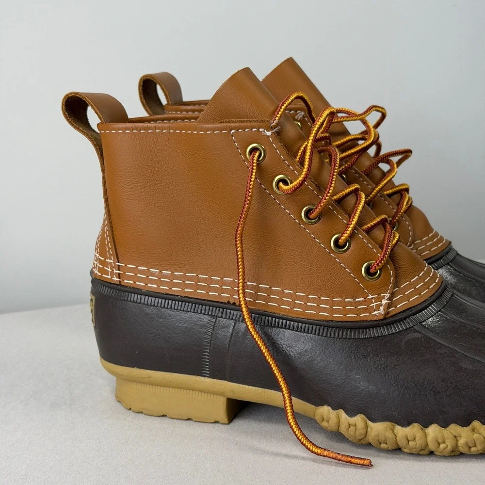 LL Bean Boots Mens 7M‎ Tan Brown 6 Inch Duck Boots Waterproof Made in USA 175051